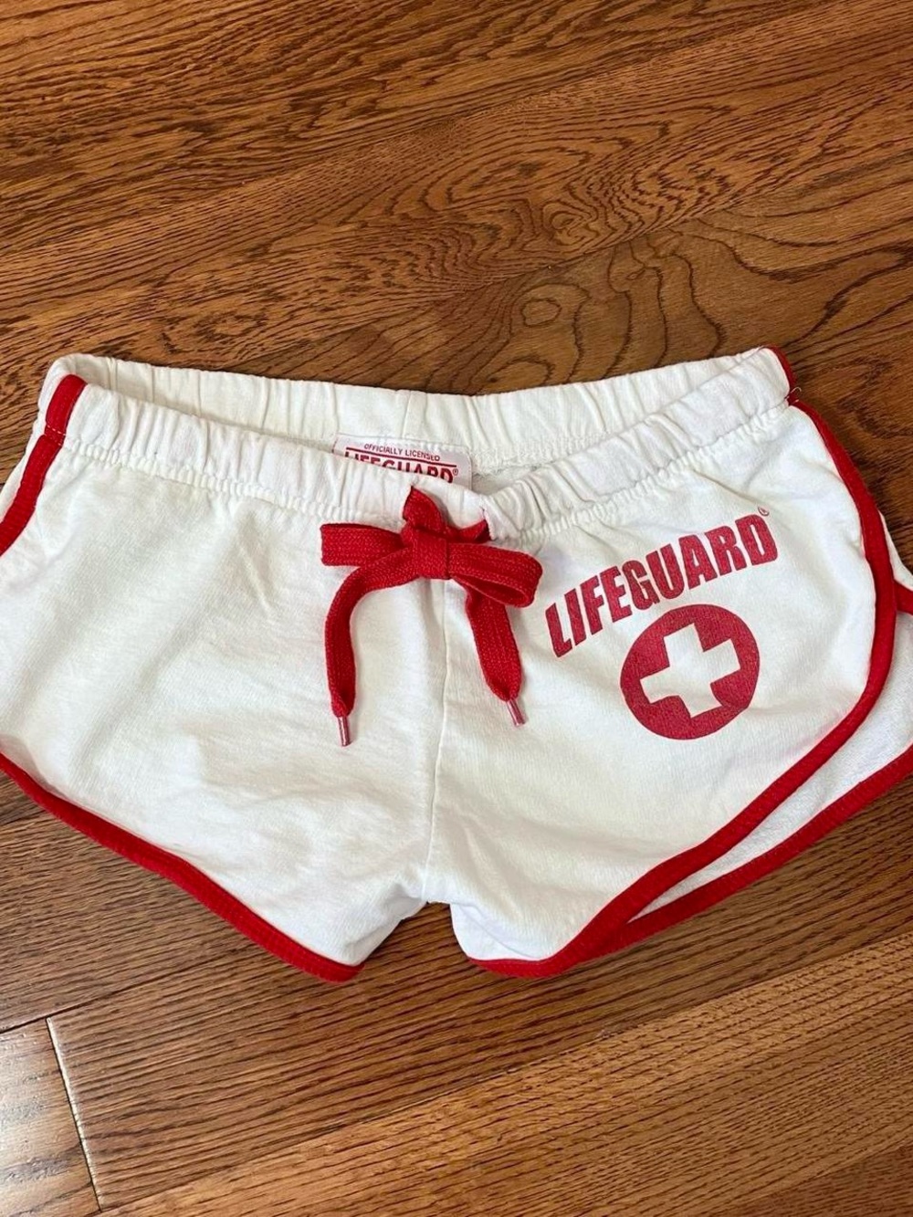 White & Red Lifeguard Print Women's Athletic Shorts
